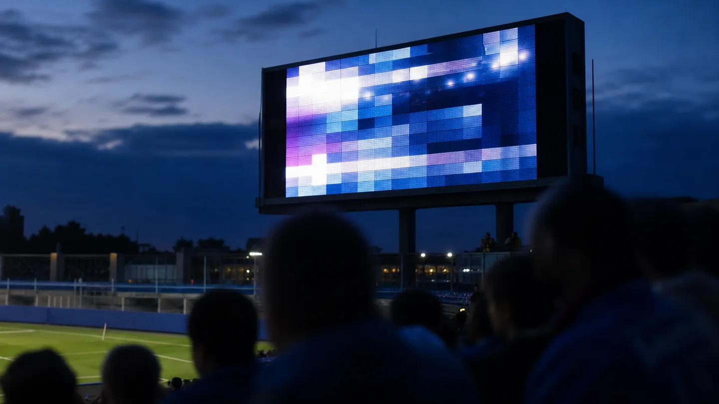 Resultattavla i strålkastarljus på en fotbollsarena