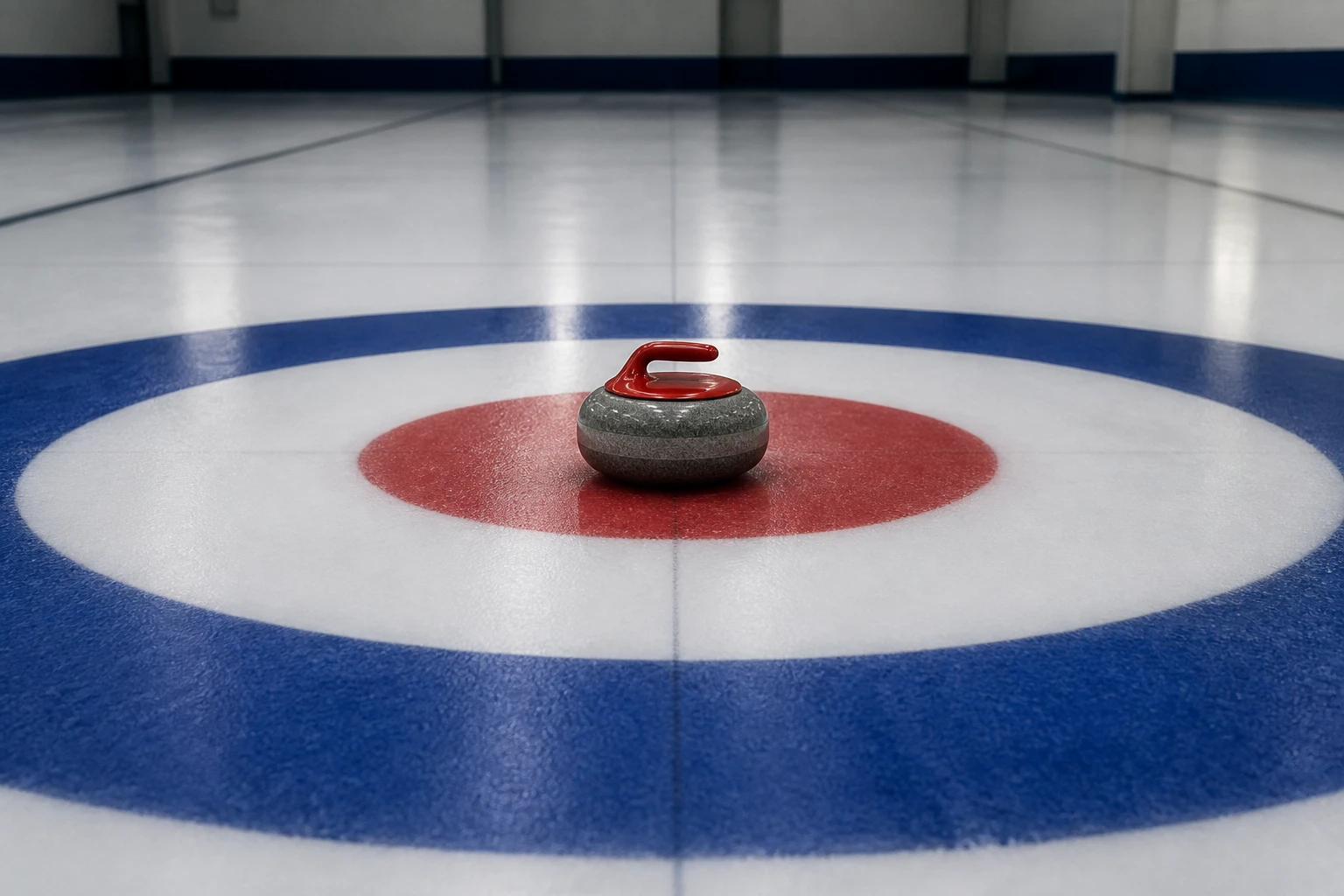 En ensam curlingsten på boets centrum