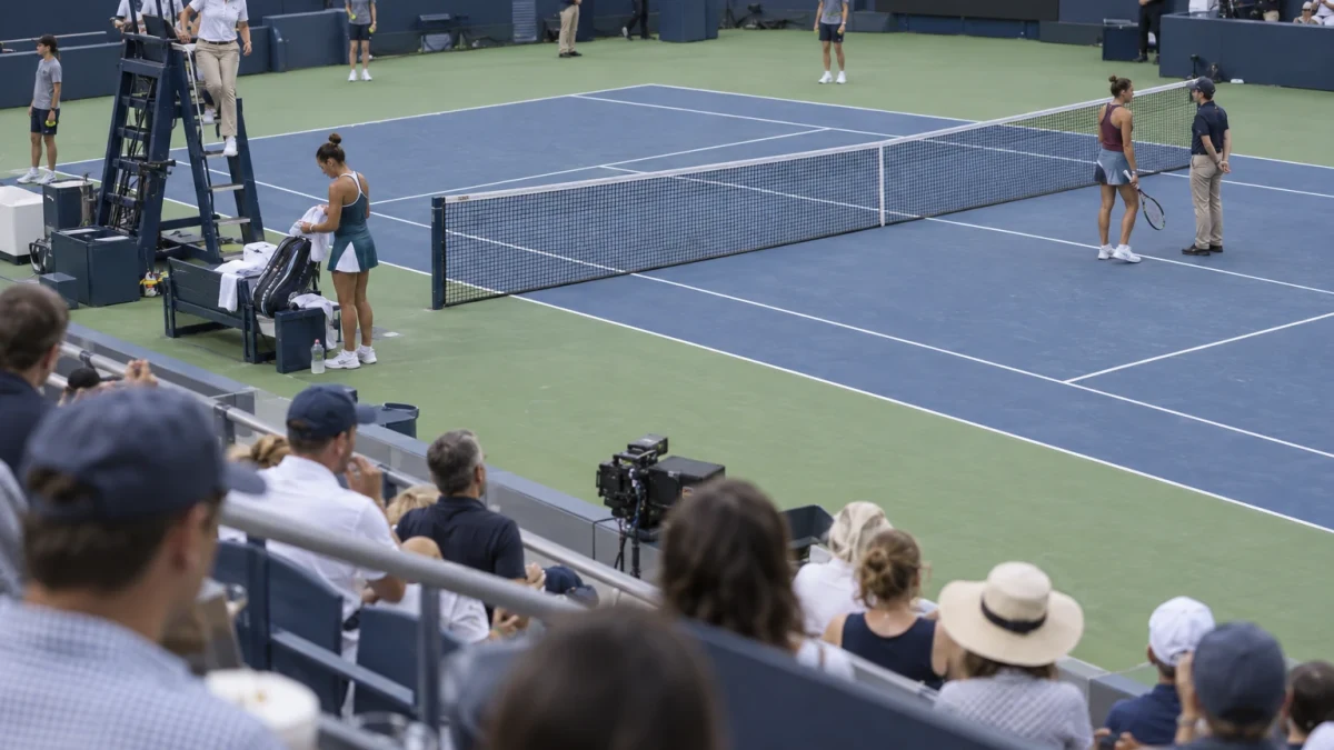Illustrationsbild av två anonyma kvinnliga spelare under en stor tennisturnering.