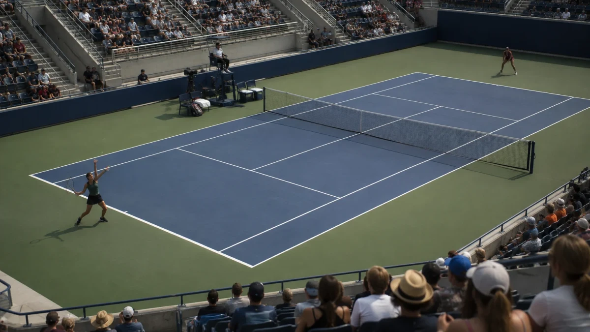 Illustrationsbild av två anonyma kvinnliga spelare under en stor tennisturnering.