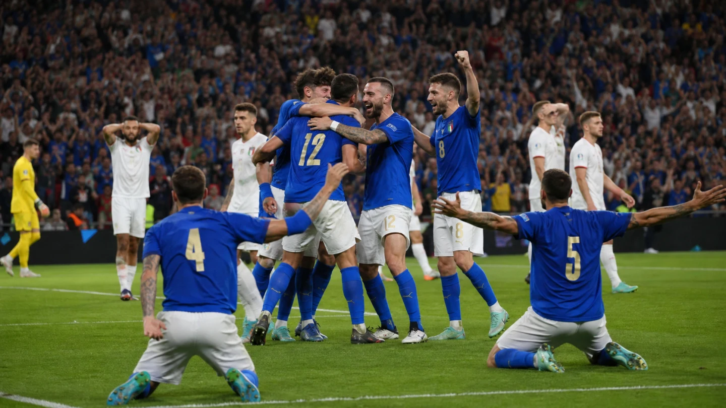 Europeisk mästerskapspokal på en fotbollsarena.