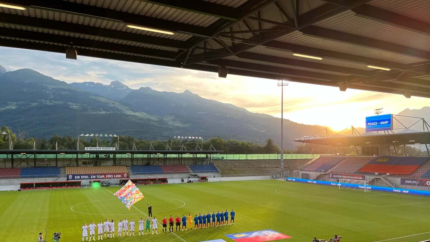 Rheinpark Stadion inför en match i Nations League 2022.