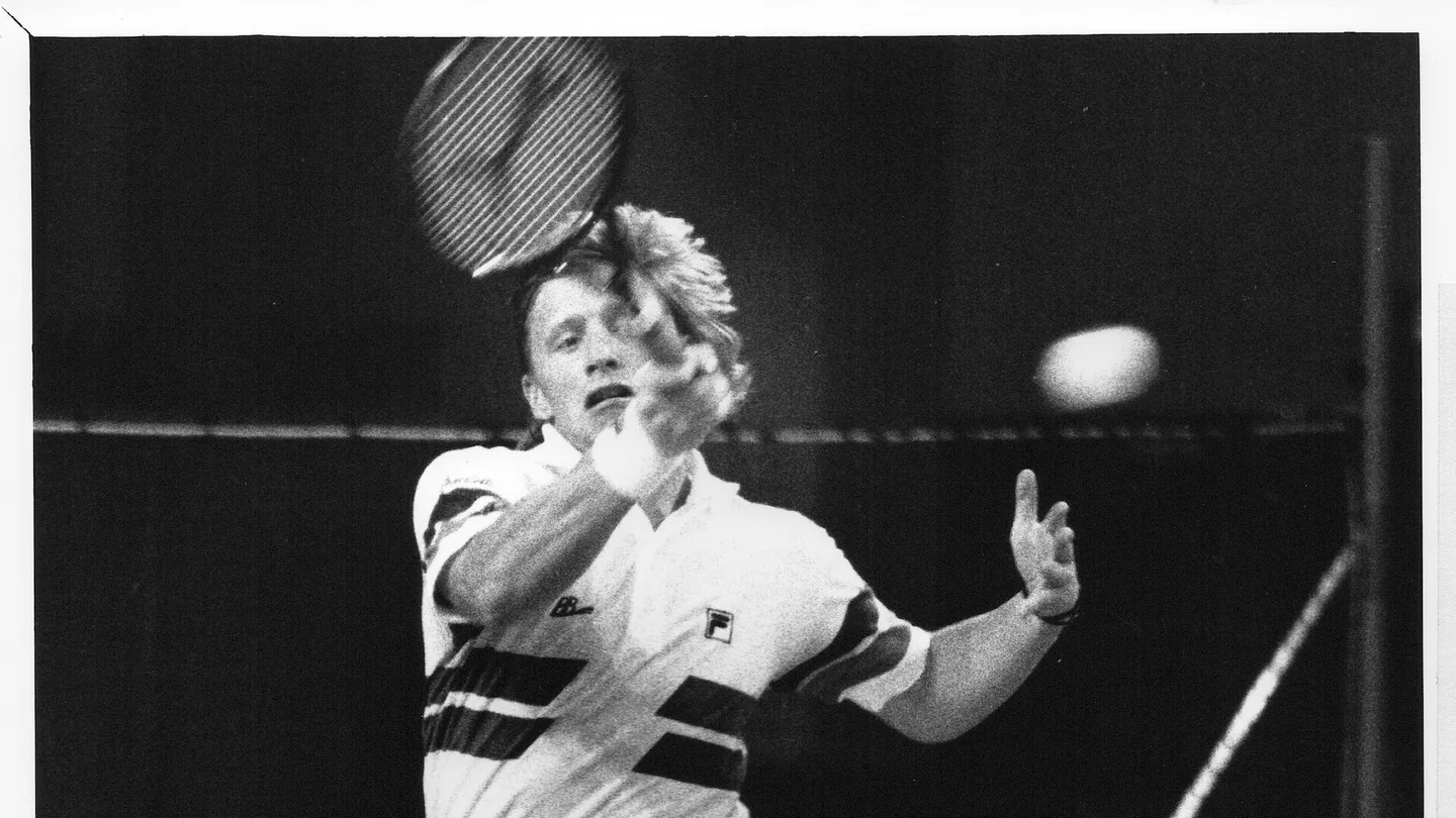 Boris Becker spelar Davis Cup i Frankfurt 1988.